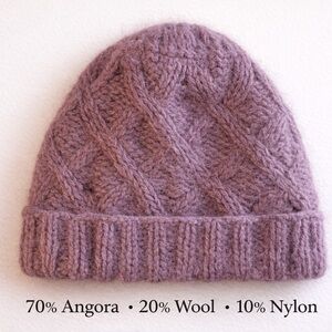 Italian Angora Knit Beanie Hat – Mauve Purple Cable Knit, Lined, Made in Italy